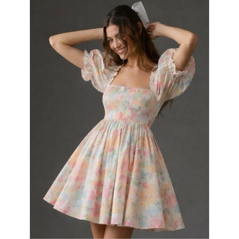 Selkie The Marina Mini Dress Grapefruit Floral Pastel Small Dainty Coquette